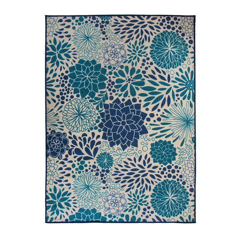 Blue Floral Synthetic Flat Woven 5' x 7' Area Rug