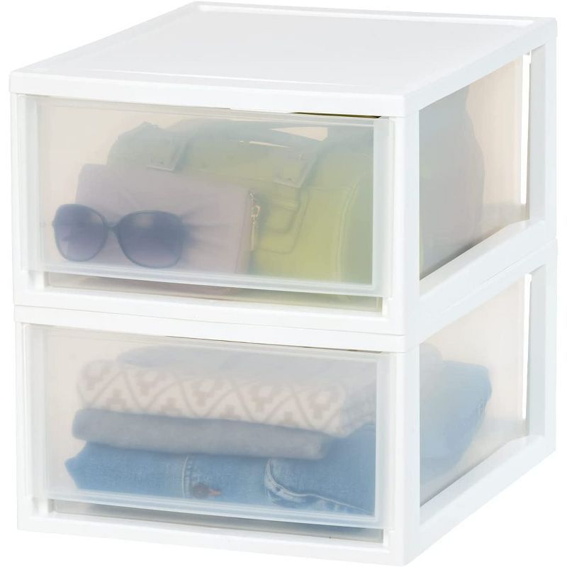 White Stackable Plastic Storage Drawers with Clear Doors, 2-Pack