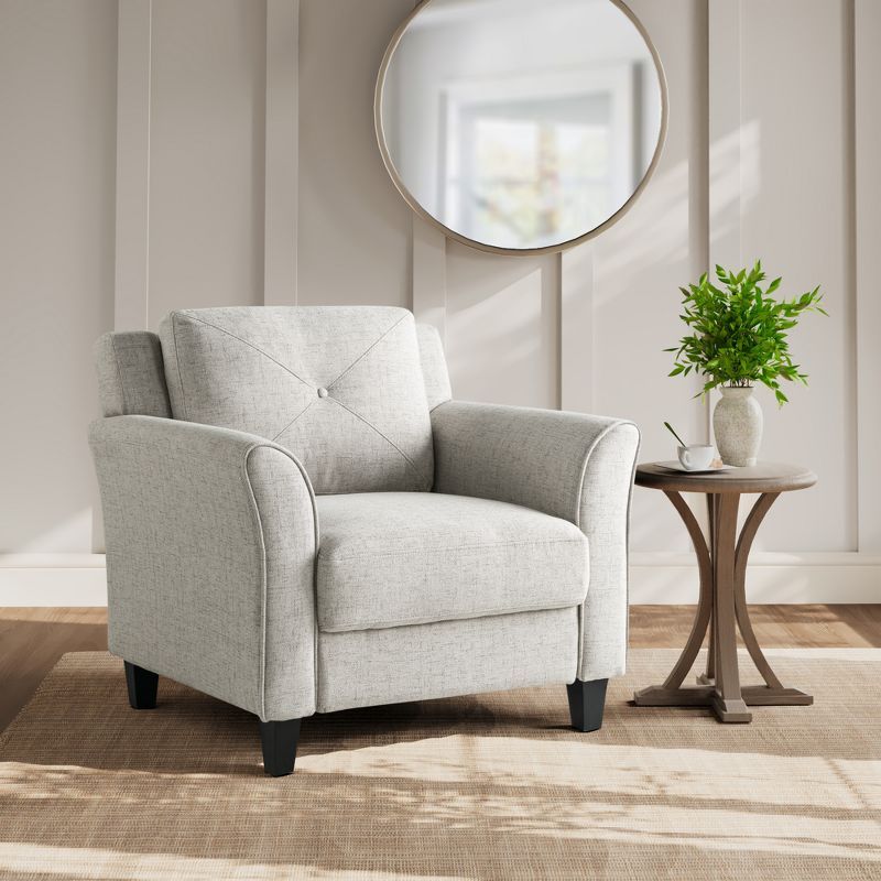 Beige Microfiber Accent Chair with Wooden Frame