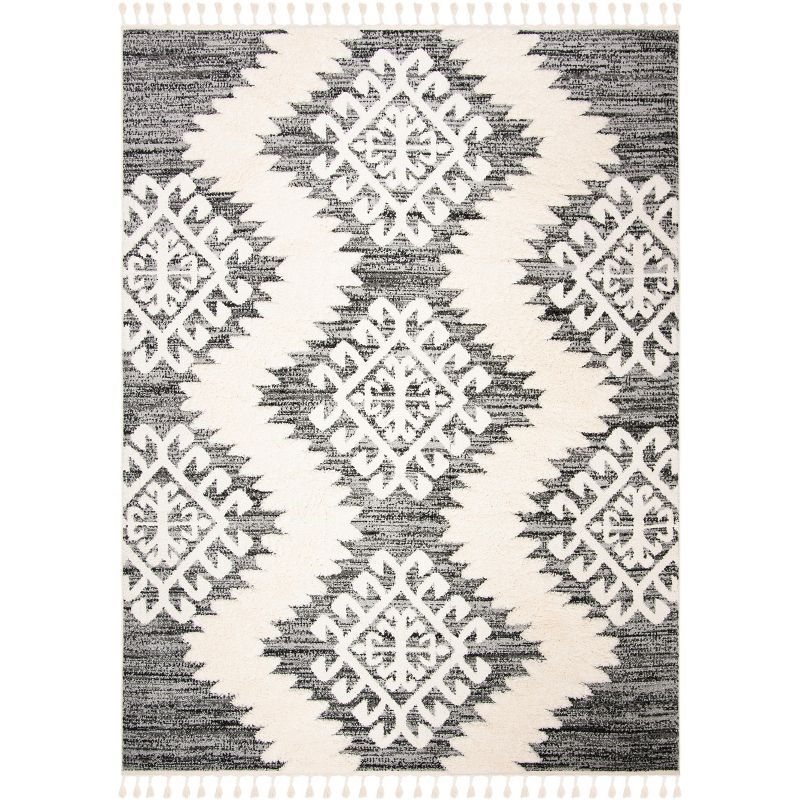 Ivory and Grey Diamond Shag 8' x 10' Area Rug