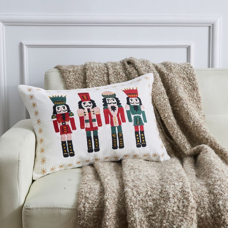 Colorful Nutcracker Embroidered Holiday Throw Pillow 20" x 14"