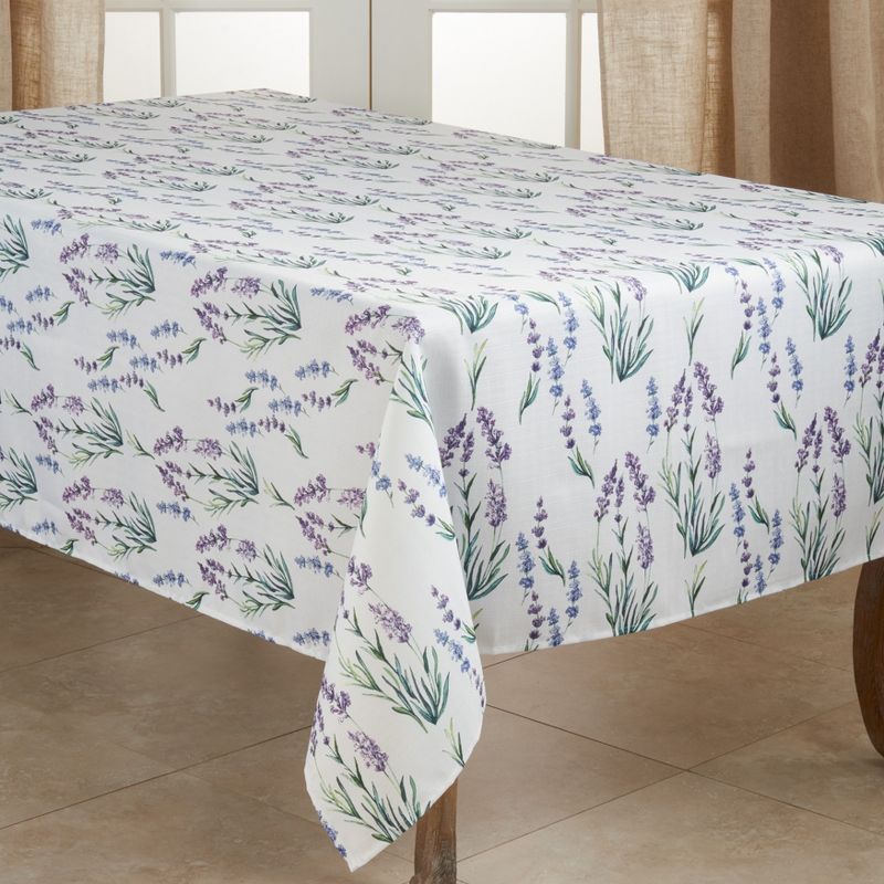 65" Square White Floral Fabric Tablecloth