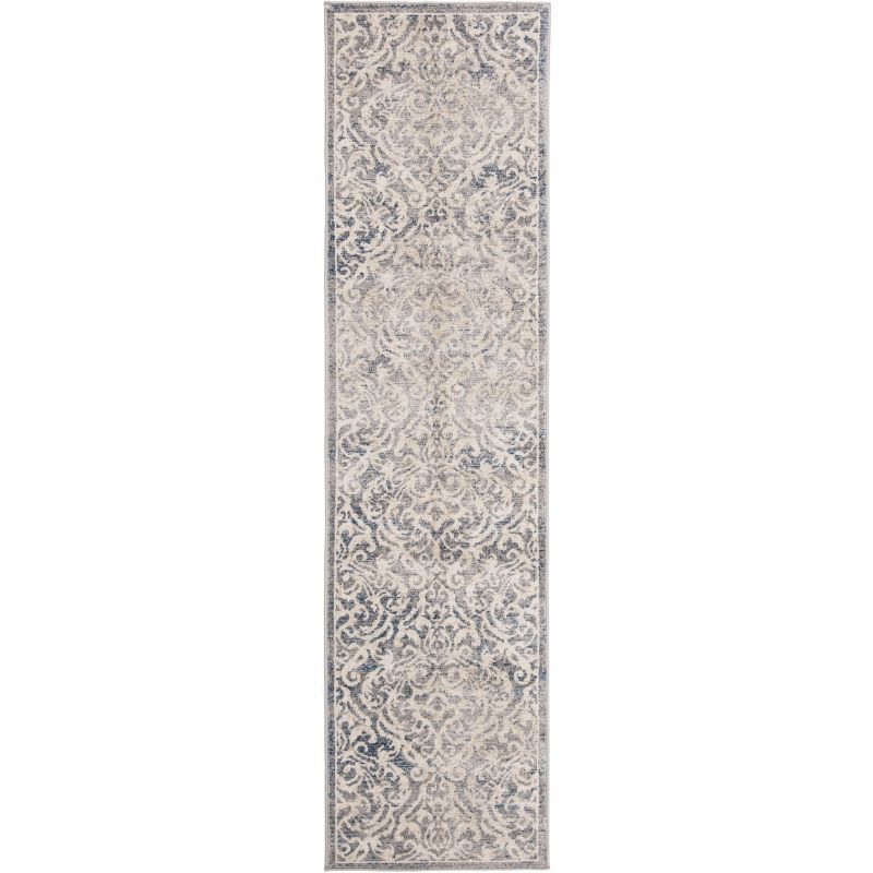 Elegant Light Grey/Blue Synthetic 2' x 12' Hand-Knotted Area Rug