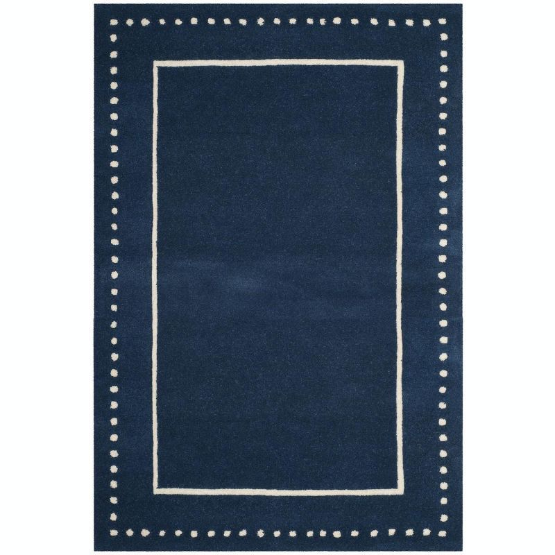 Navy Blue and Ivory Hand-Tufted Wool 4' x 6' Area Rug