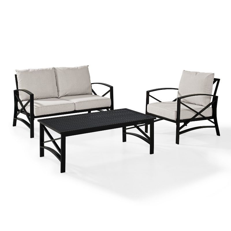 Kaplan 3-Piece Black Steel Outdoor Seating Set with Cushions