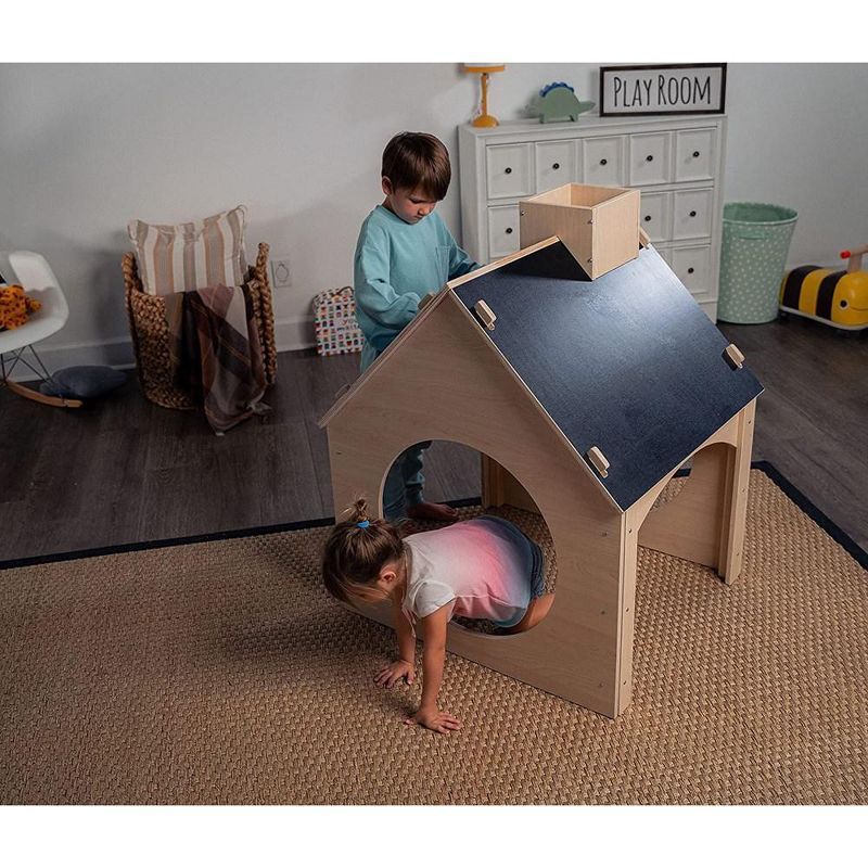 Evergreen Montessori Wooden Playhouse with Chalkboard Roof