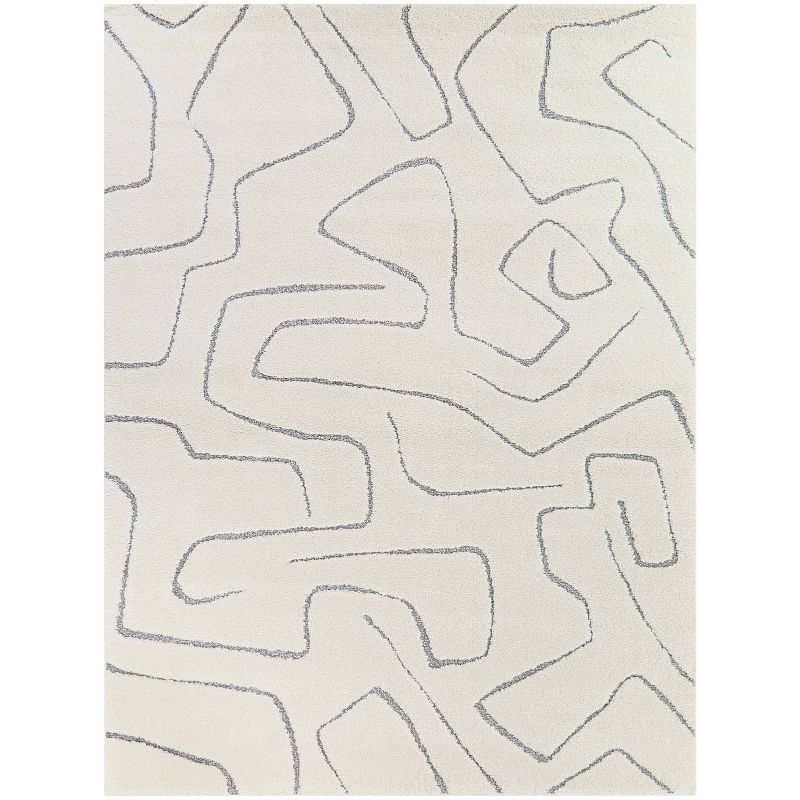 Gray and Ivory Abstract Synthetic Kids' Area Rug, 7'10" x 10'