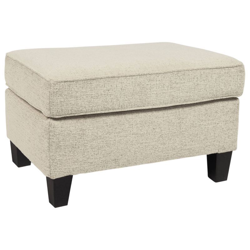 Beige Chenille Contemporary Ottoman with Dark Wood Legs