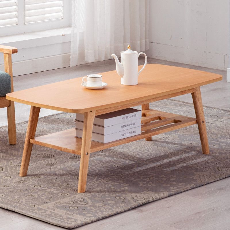 Natural Light Oak 2-Tier Coffee Table with Storage Shelf