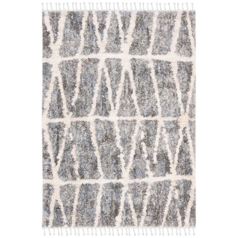 Gray and Cream Rectangular Synthetic Shag Area Rug