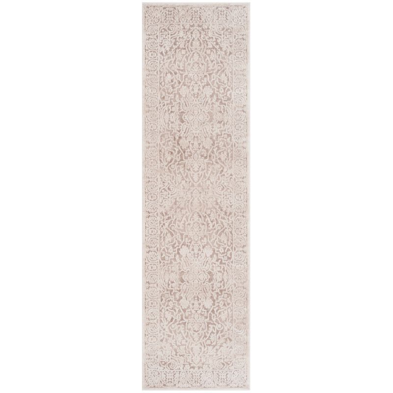 Beige Cream Floral Synthetic Easy Care Runner Rug