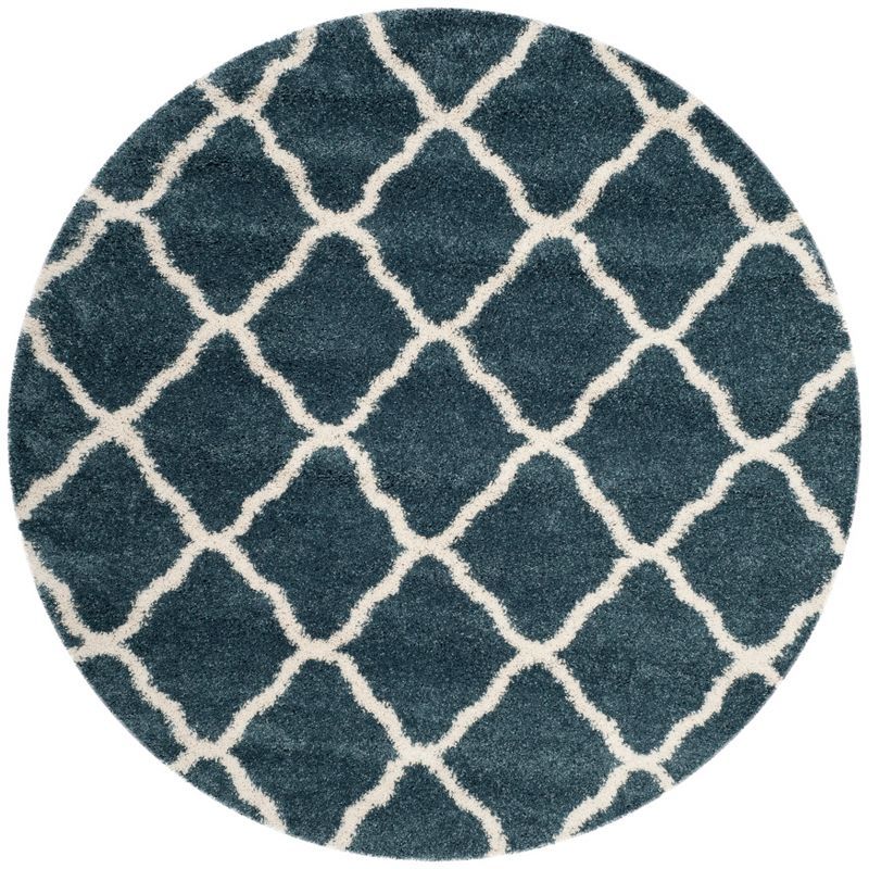 Ivory Geometric Round Shag Area Rug, 7' x 7'