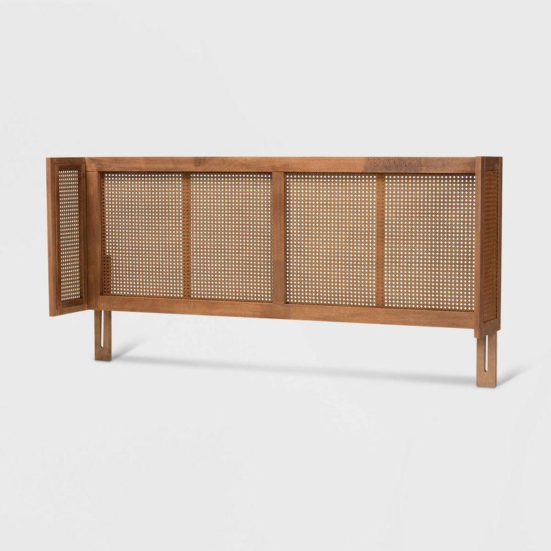 Rina Walnut and Rattan King Wrap-Around Headboard