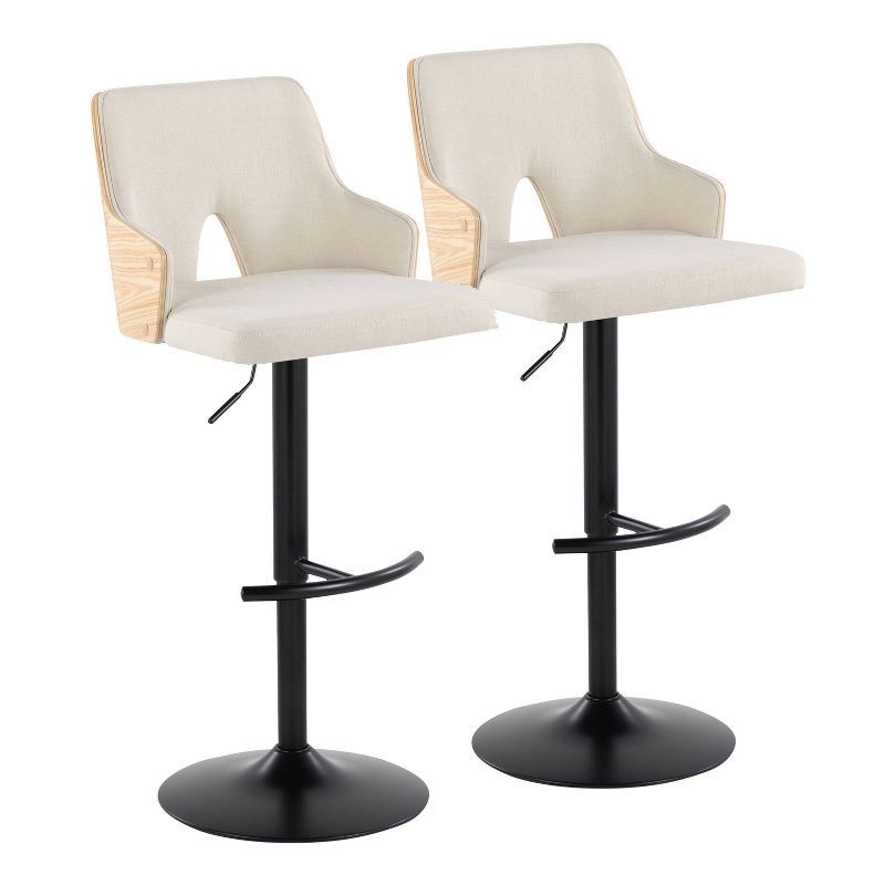 Stella Adjustable Swivel Barstools with Cream Fabric and Wood Back