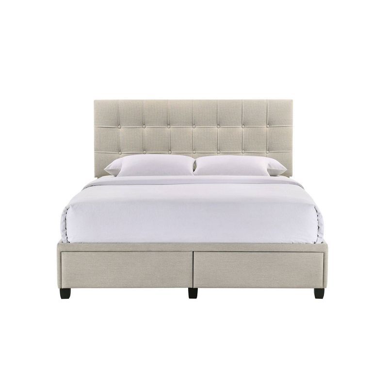 White Queen Upholstered Storage Bed with Tufted Headboard and Drawers