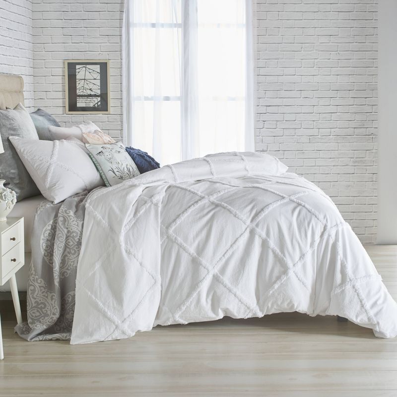 White Twin Cotton Chenille Lattice Comforter Set