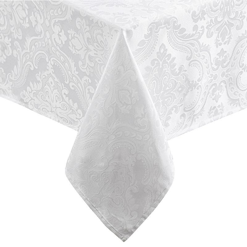 White Jacquard Damask Stain Resistant Rectangular Tablecloth