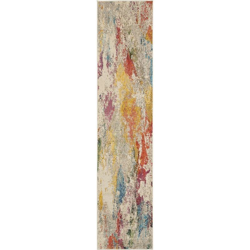 Ivory and Multicolor Abstract Tufted Synthetic Area Rug