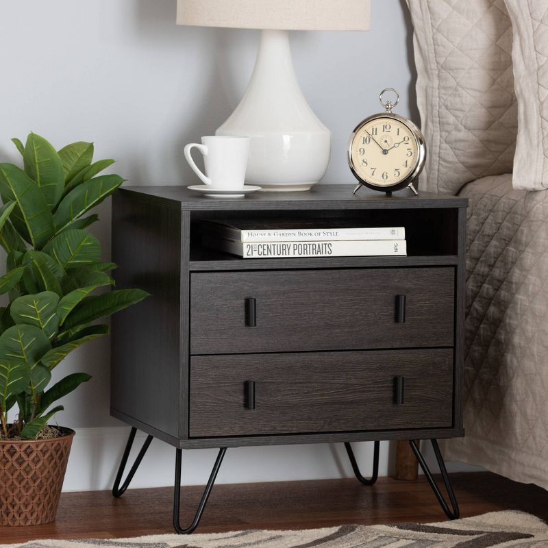 Glover Dark Brown Wood and Metal 2-Drawer Nightstand