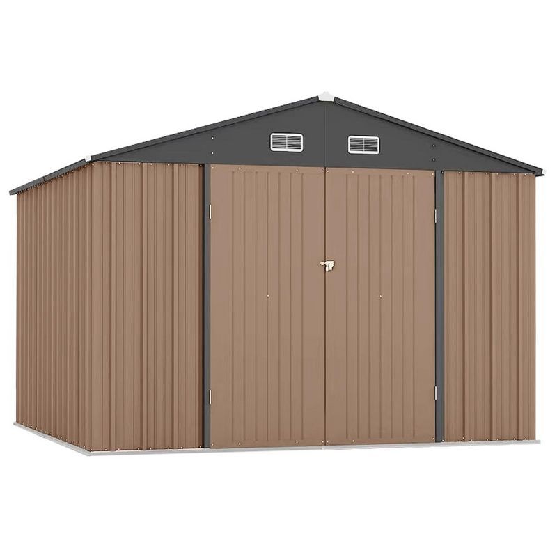 Brown 10x8 FT Metal Outdoor Storage Shed with Lockable Doors