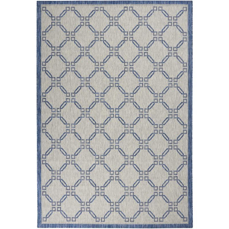 Ivory Blue Diamond Flat Woven Round Area Rug