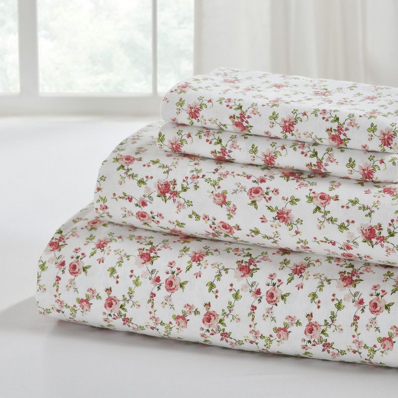 Mariah Floral Queen Cotton Flannel Sheet Set