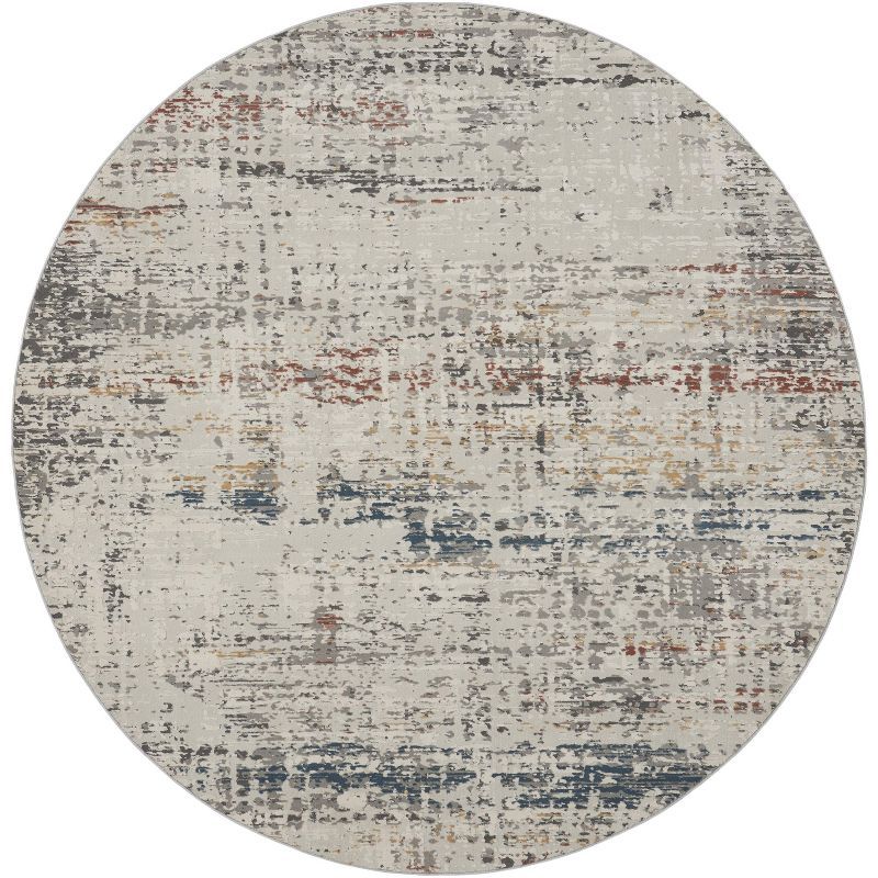 Gray and Multicolor Round Synthetic Area Rug, 7'10"