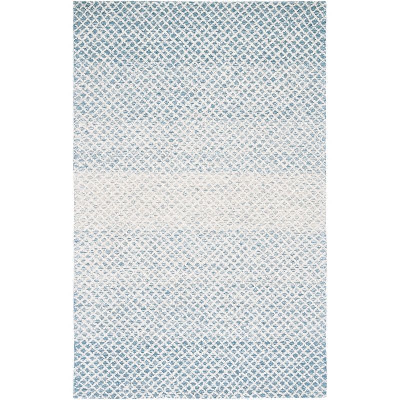 Ivory and Blue Hand-Tufted Wool Area Rug, 5' x 8'