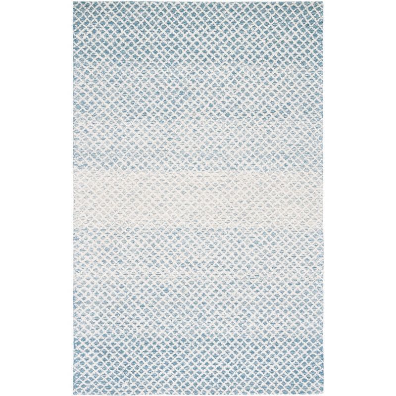 Ivory and Blue Hand-Tufted Wool Area Rug, 5' x 8'