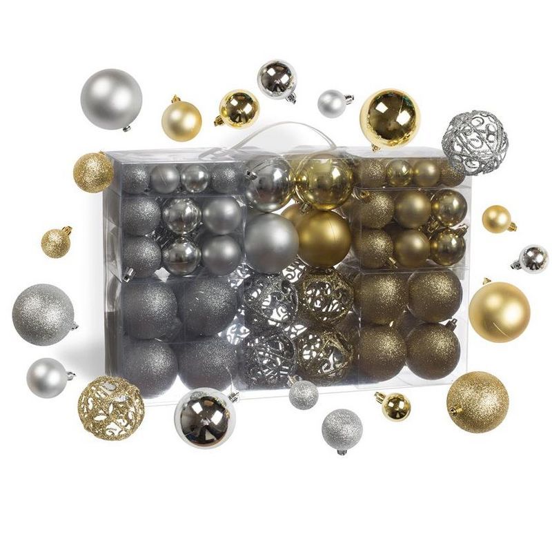 Gold and Silver Shatterproof Plastic Christmas Ornament Set