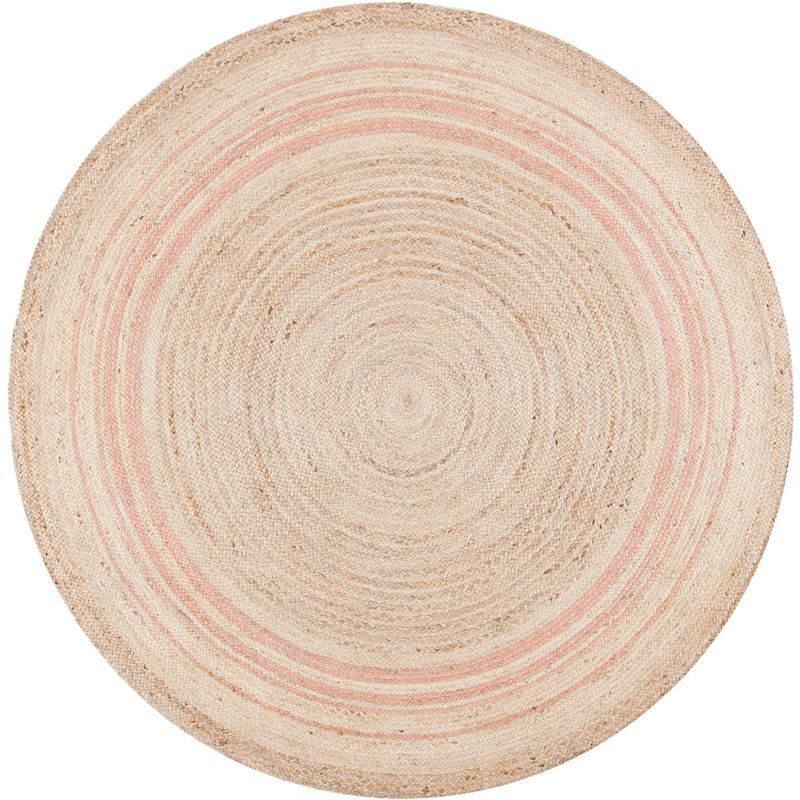 Handmade Pink Round Jute Area Rug, 7' Diameter