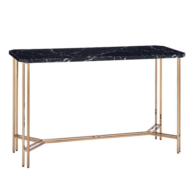 Daxton Black Faux Marble Rectangular Sofa Table with Gold Metal Base