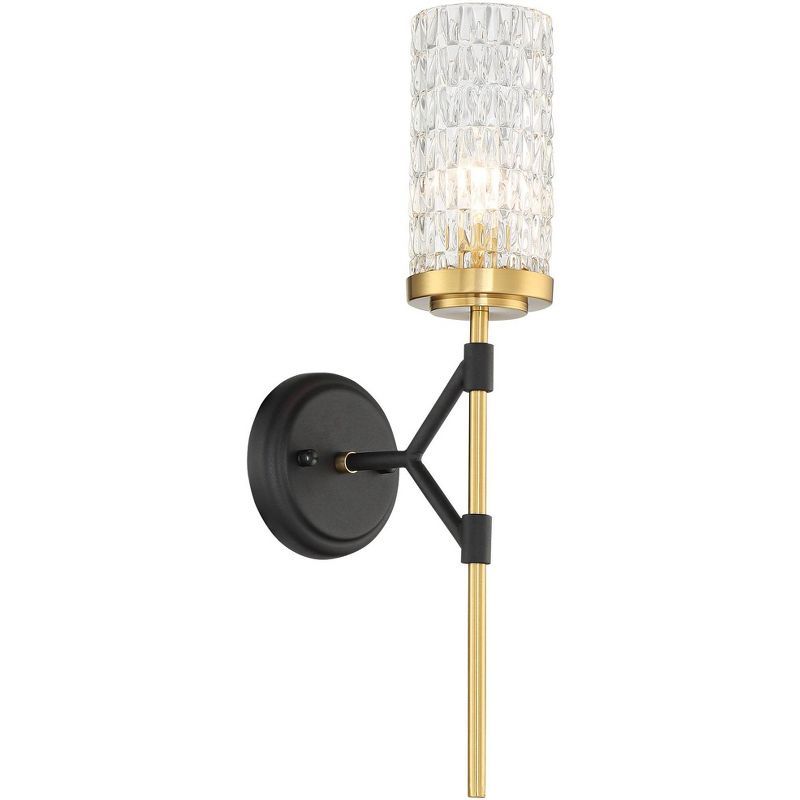 Black and Brass Cylinder Glass Vanity Wall Sconce