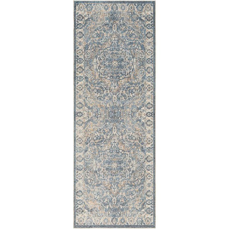 Elsmore Navy Blue Washable Synthetic Runner Rug 2'7" x 7'3"