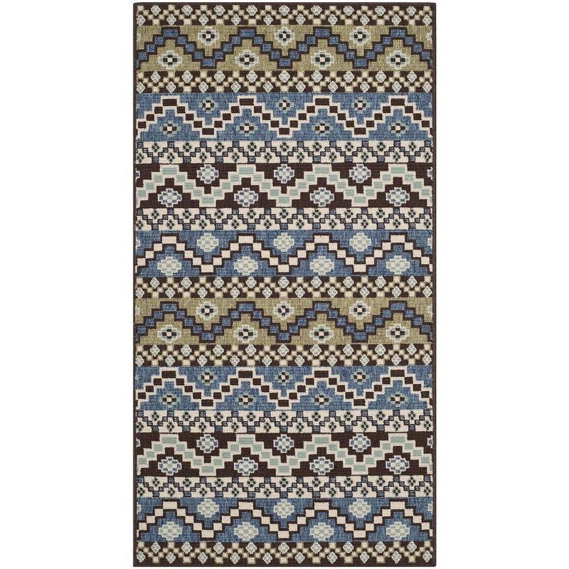 Blue and Cream Synthetic Stain-Resistant Indoor/Outdoor Rug