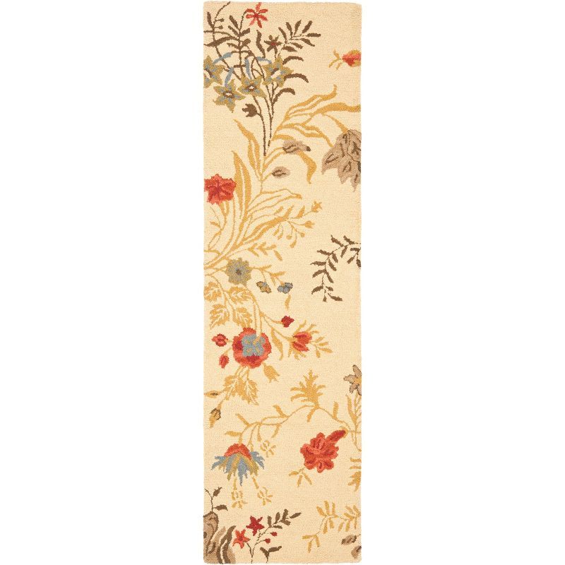 Handmade Beige Floral Wool Runner Rug 2'3" x 8'