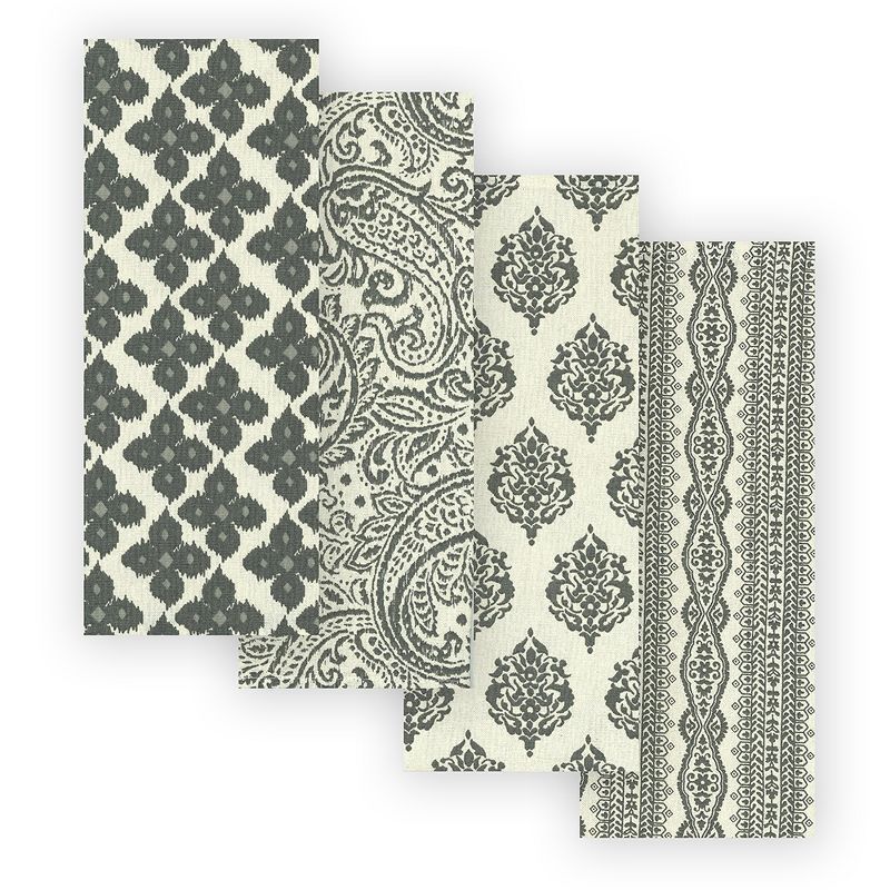 Gray Assorted Print Cotton Kitchen Towels Set of 4