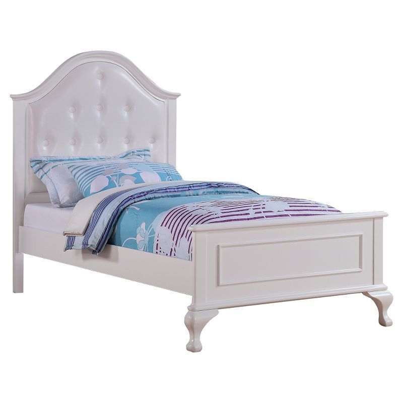 Jenna White Twin Upholstered Bed with Faux Leather Headboard