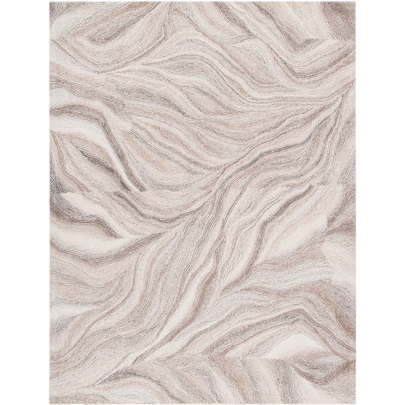 Ivory and Brown Hand-Tufted Wool 6' x 9' Area Rug