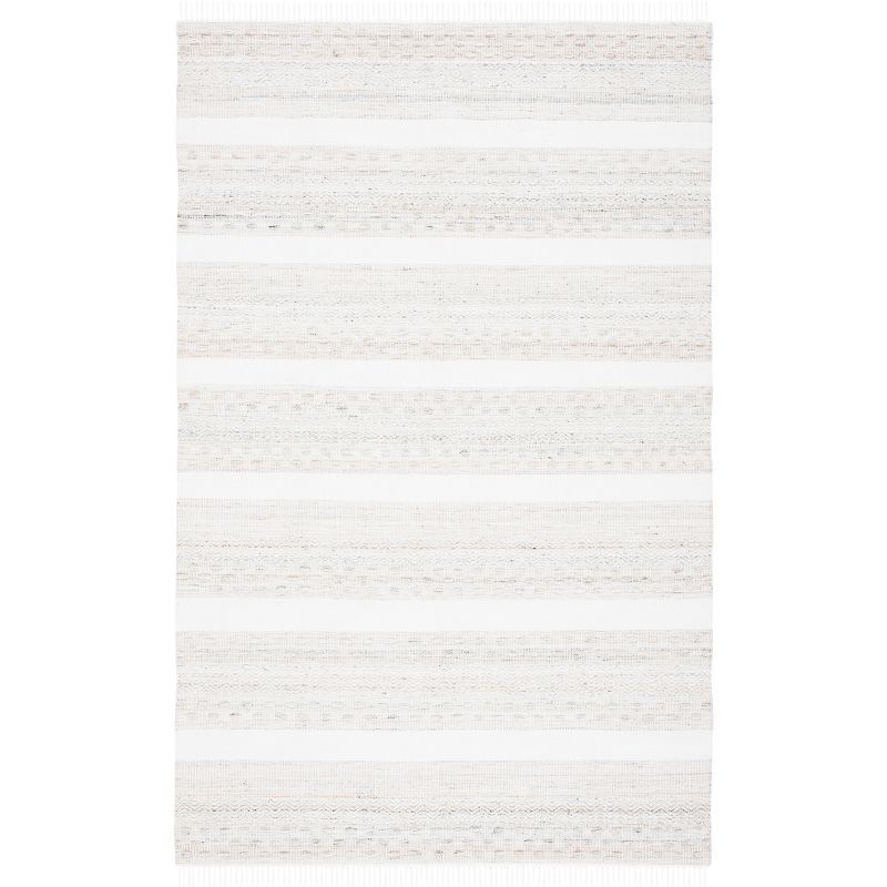 Ivory and Beige Striped Handwoven Wool Area Rug 6' x 9'