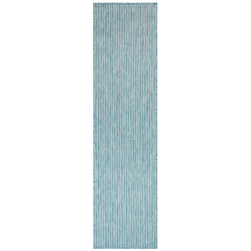 Aqua and Beige Flat Woven Synthetic Stripe Rug 24" x 7'6"