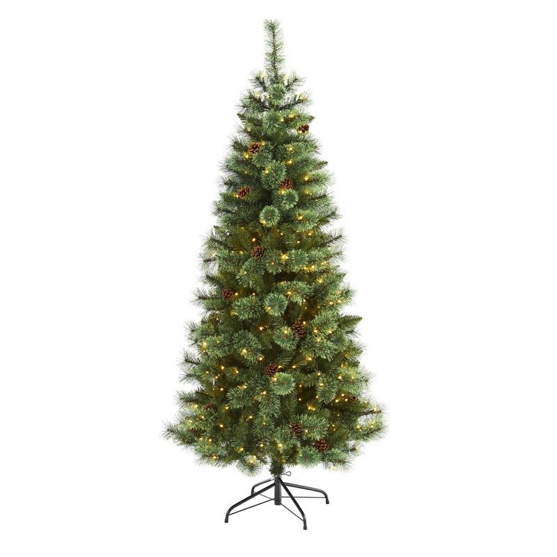 6ft Pre-Lit White Mountain Pine Artificial Christmas Tree with Pinecones