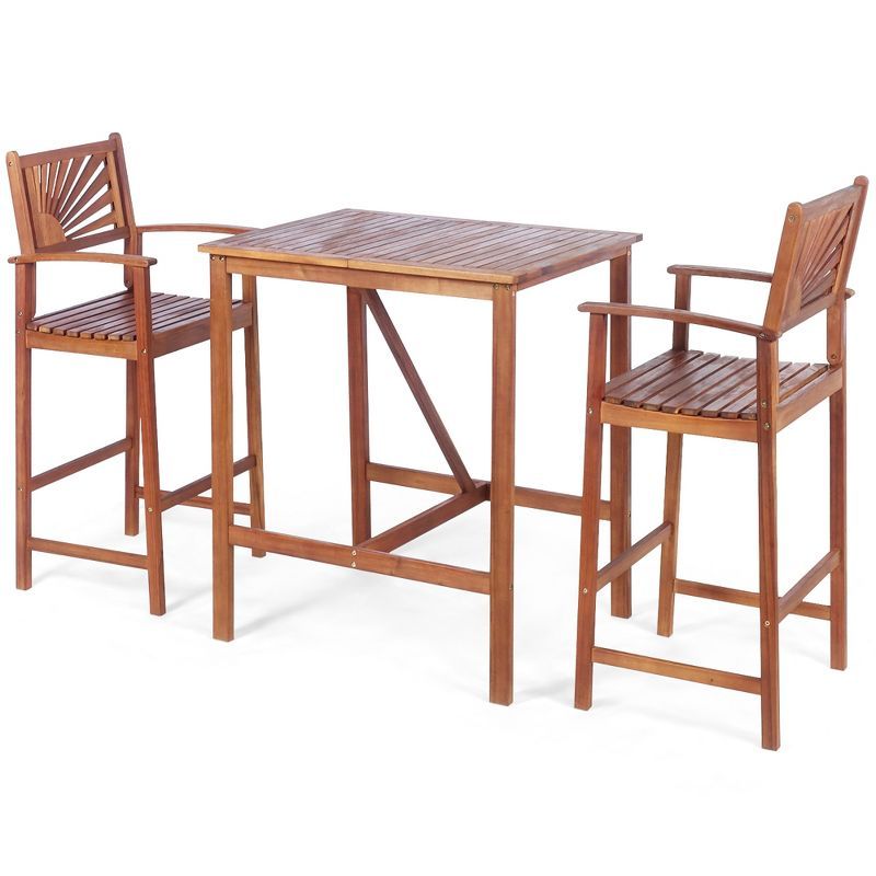 Natural Acacia Wood 3-Piece Bar Height Patio Bistro Set