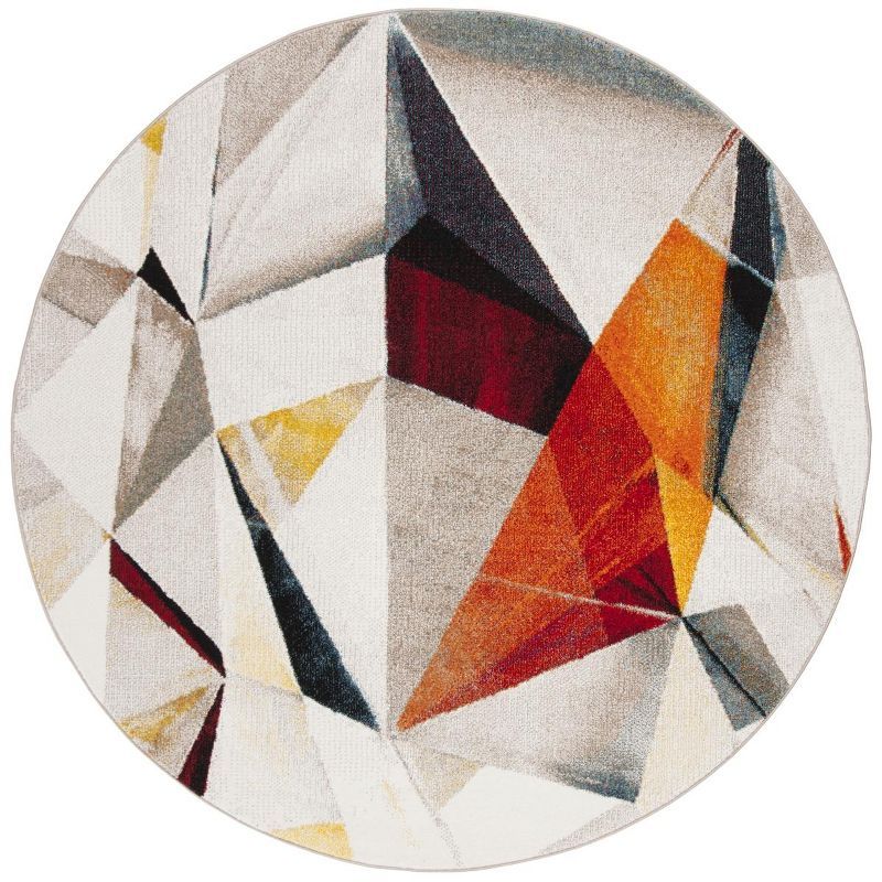 Elysian Blooms 47" Round Gray Floral Synthetic Area Rug