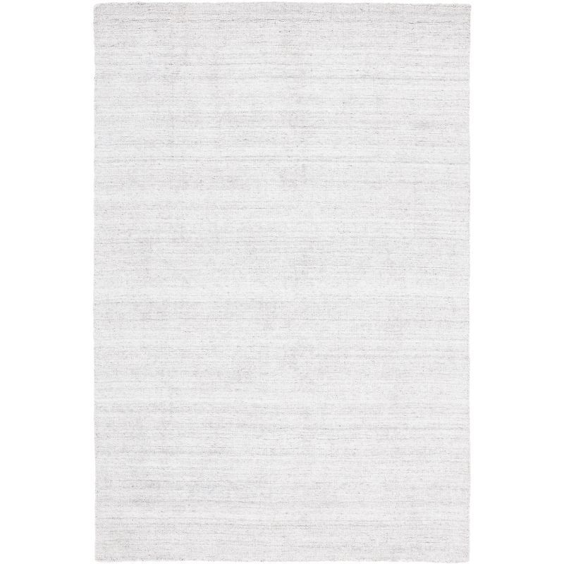 Light Grey Hand-Knotted Wool and Viscose Area Rug