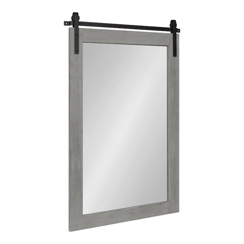 Gray Rectangular Wood Vanity Wall Mirror with Metal Brackets