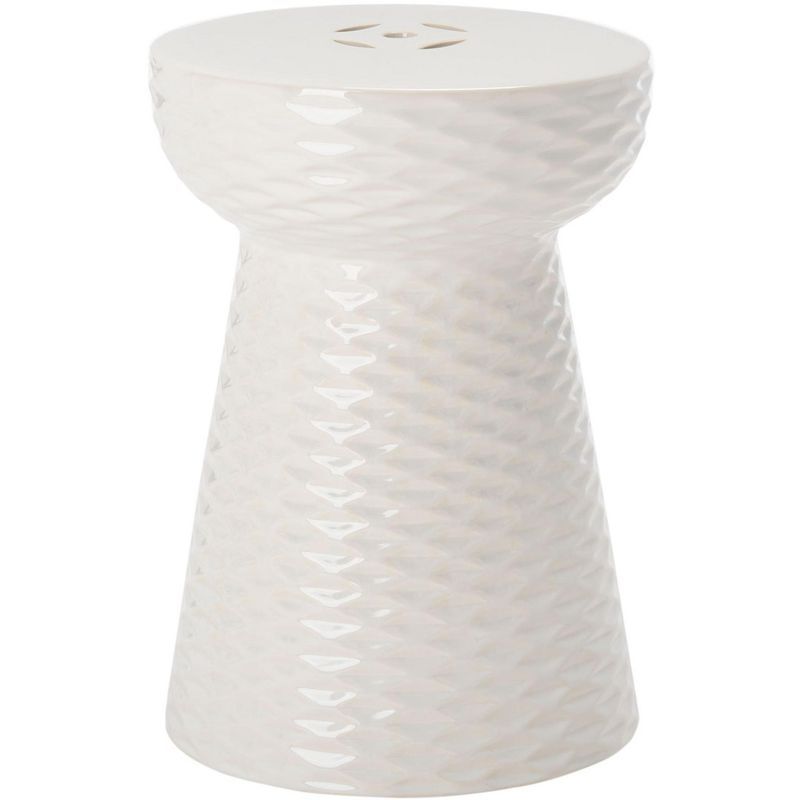 Daphne Cream Ceramic Garden Stool with Basket Weave Design