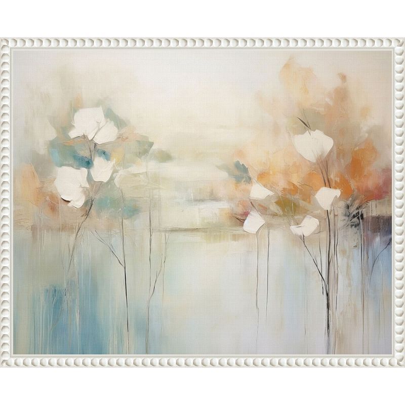 Abstract Floral Pastel Canvas Print in White Frame