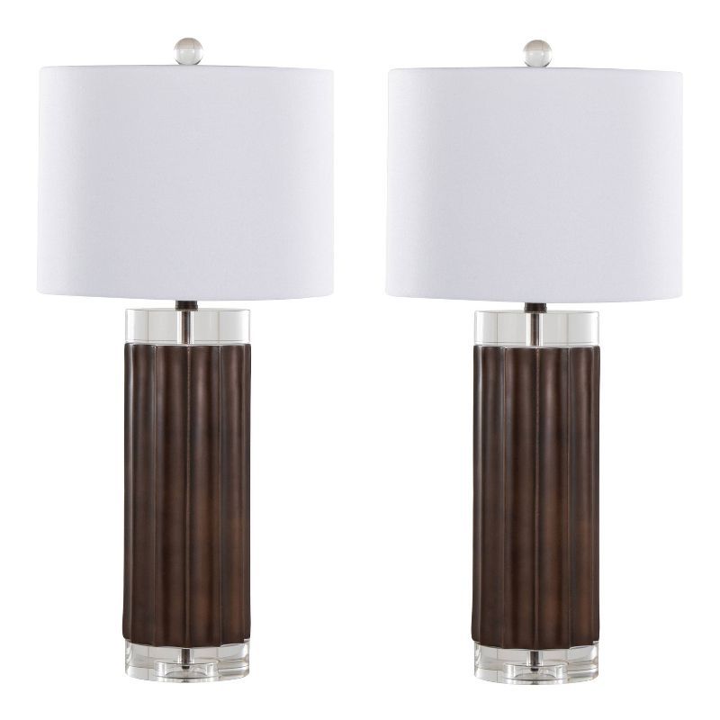 Brown Lustre Polyresin Table Lamp Set with Off-White Linen Shade