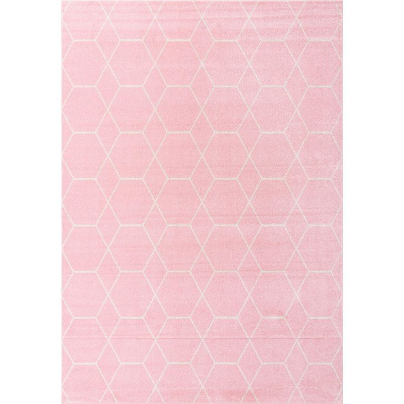 Light Pink Lattice Frieze 10' x 14' Synthetic Area Rug